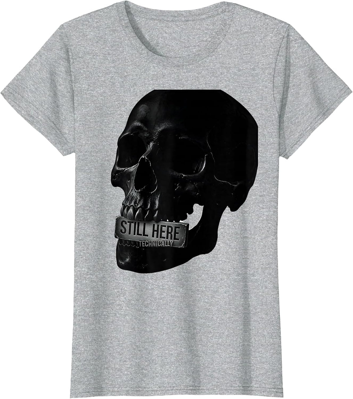 Still Here, Technically Edgy Punk Skull Streetwear Graphic T-Shirt - Heather Grey