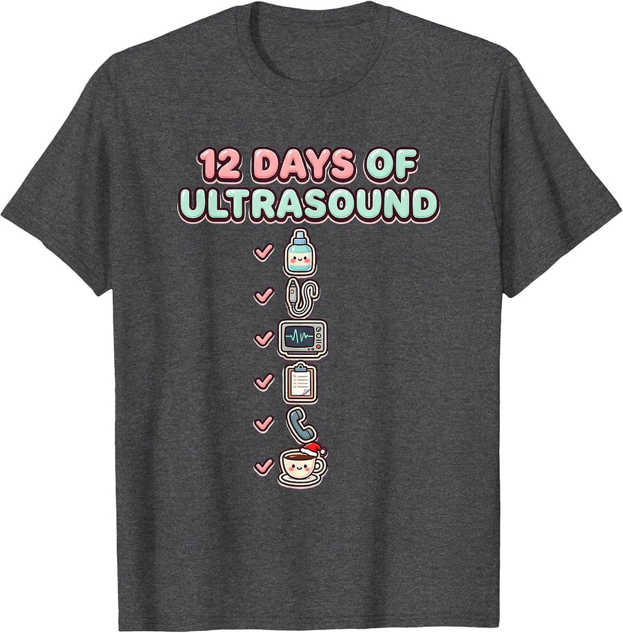 Men's 12 Days Of Ultrasound Cute Kawaii Medical Tech Christmas T-Shirt - Dark Heather Grey