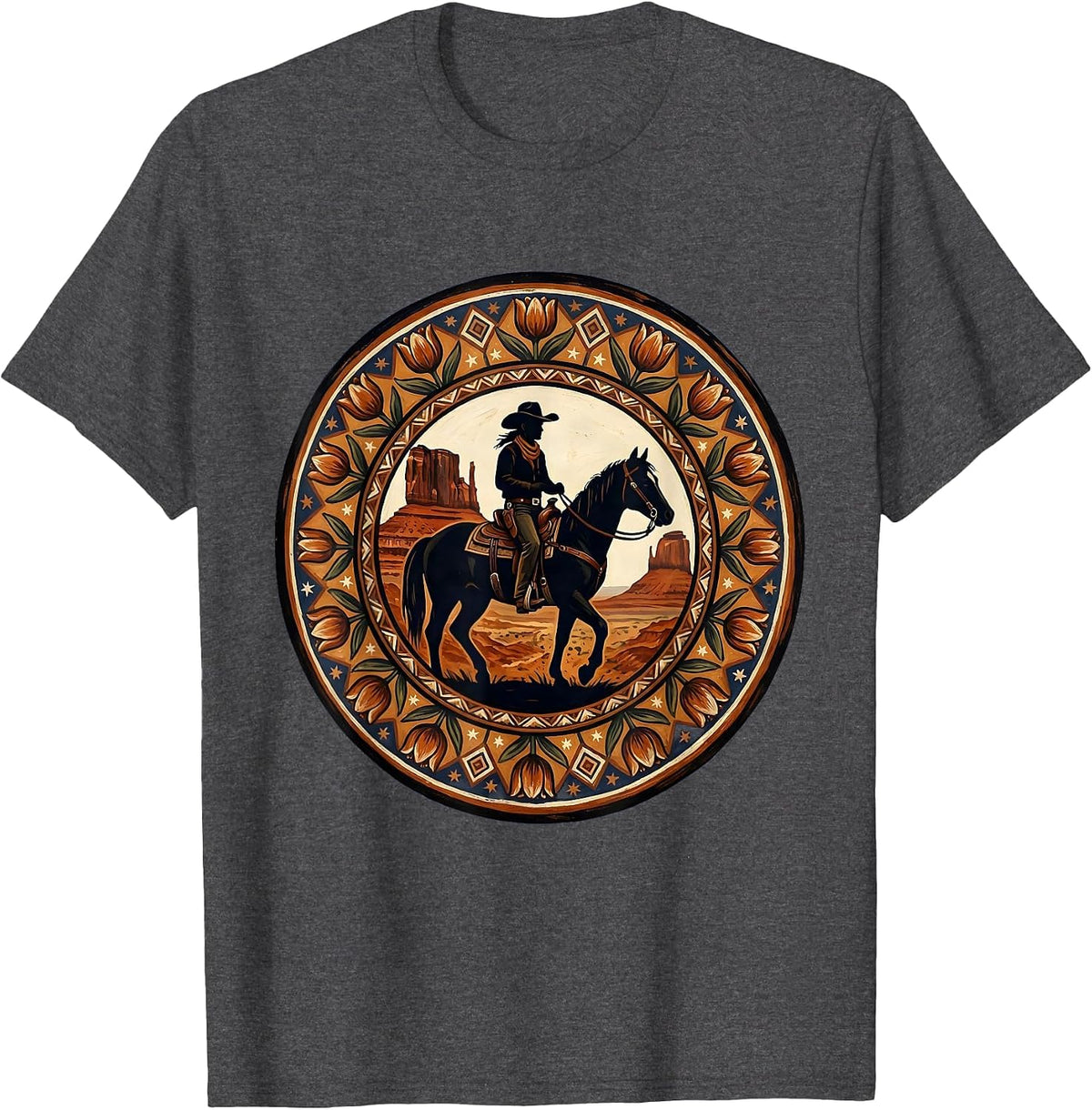 Men's Cowgirl on Horseback Canyon Silhouette T-Shirt - Dark Heather Grey