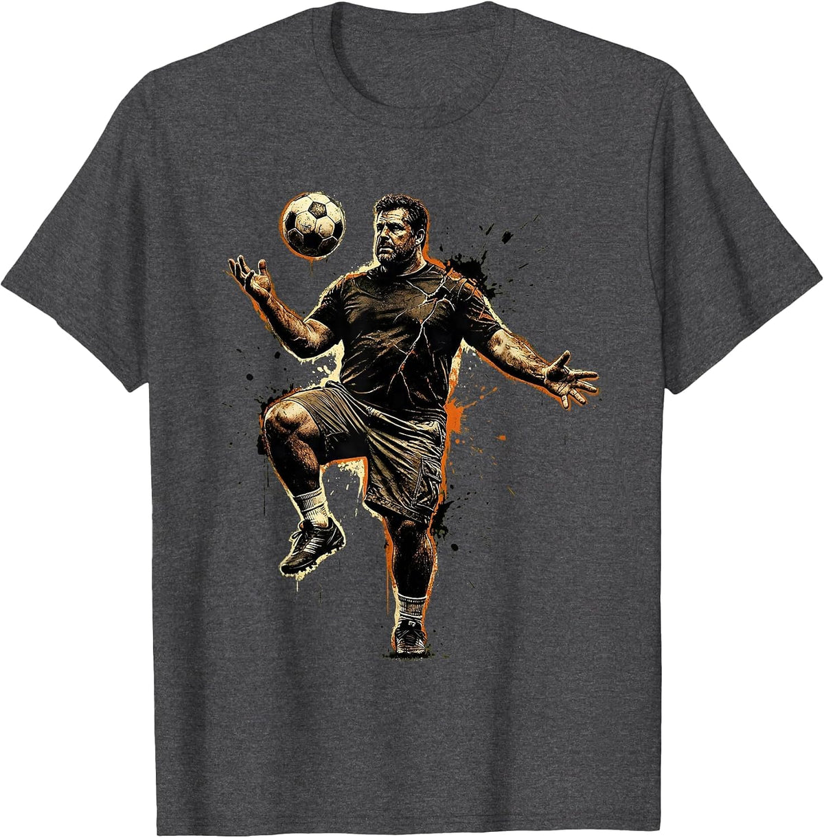 Men's Soccer Dad Juggling Ball Graphic Tee T-Shirt - Dark Heather Grey