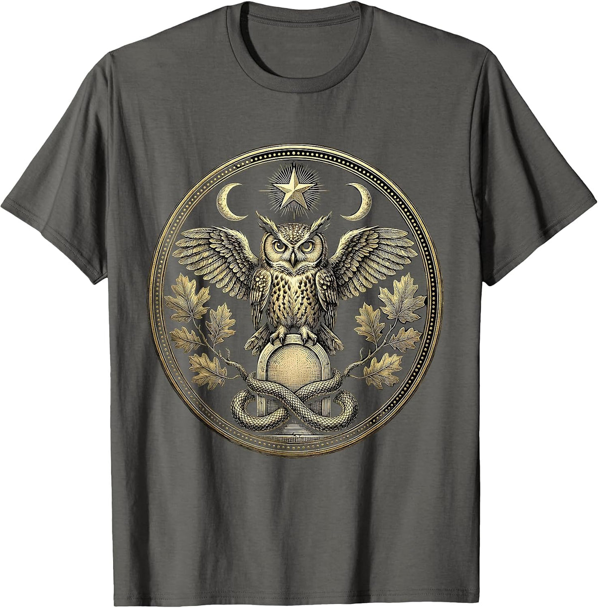 Men's Halloween Owl on Tombstone Falling Leaves Design T-Shirt - Asphalt Grey