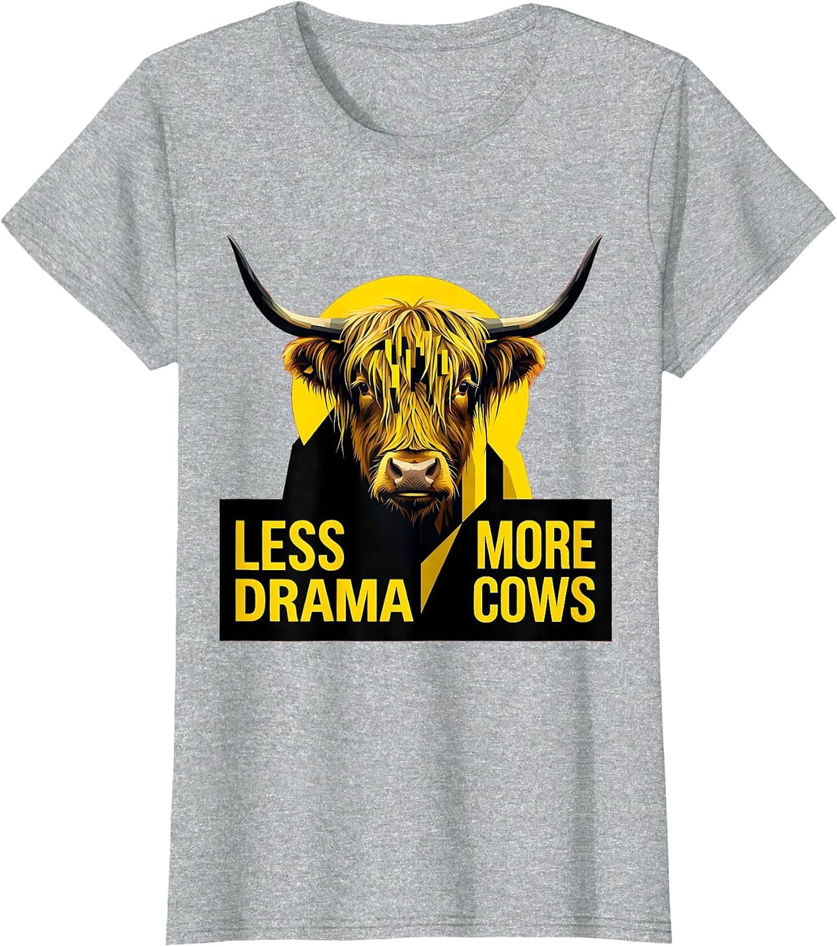 Less Drama More Cows Highland Cow Design T-Shirt - Heather Grey