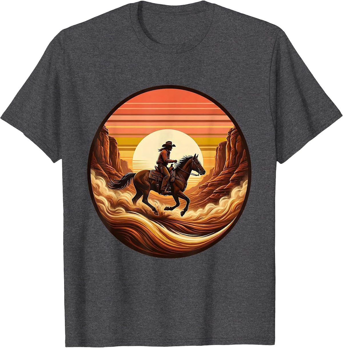 Boy Riding Horse Through Canyon Dust Graphic T-Shirt - Dark Heather Grey