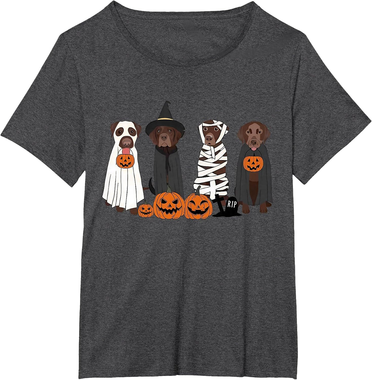 Black Labrador Dogs Witches Dressed As Ghosts in Boo Sheet T-Shirt - Dark Heather Grey