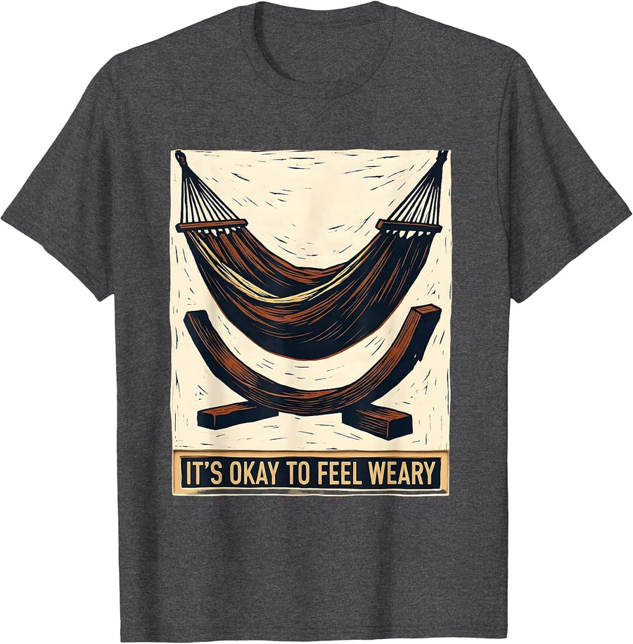 Men's It's Okay To Feel Weary Linocut Mental Health Awareness T-Shirt - Dark Heather Grey