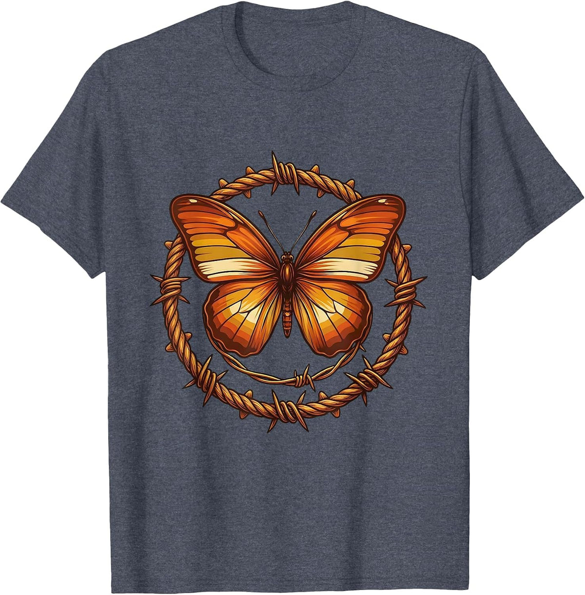 Neon Grunge Butterfly on Barbed Wire 90s Art T-Shirt - Heather Blue