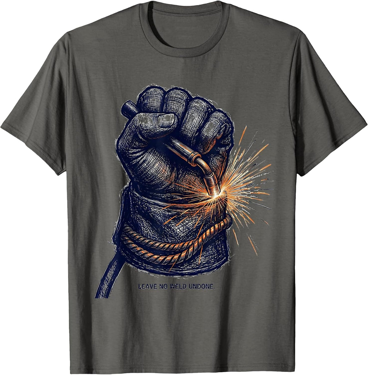 Leave No Weld Undone Welder Graphic Design T-Shirt - Asphalt Grey
