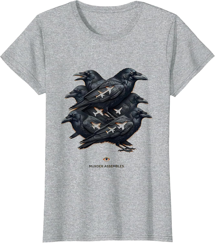 Murder Assembles Dark Humor Crow Murder Bird Lover Gothic T-Shirt - Heather Grey