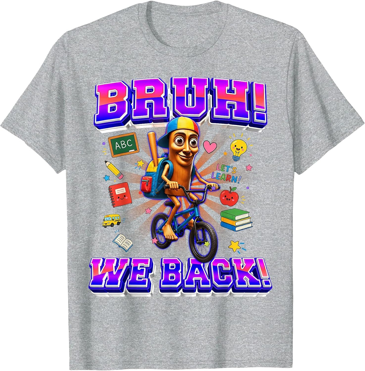 Funny Tung Tung Sahur Back to School BMX Brainrot Meme T-Shirt - Heather Grey