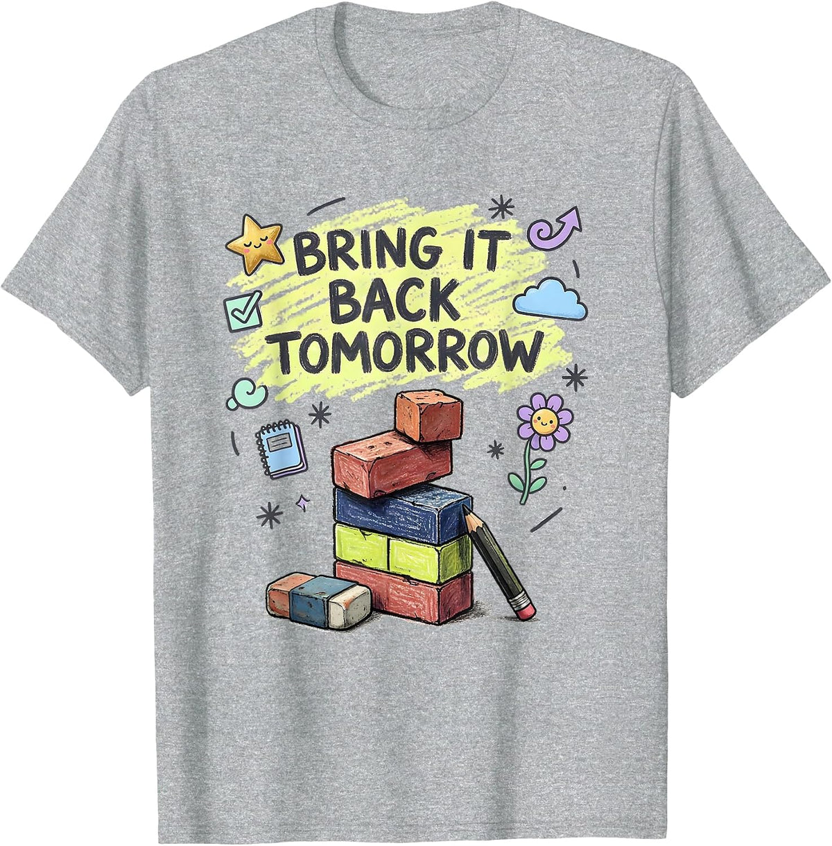 Men's Bring It Back Tomorrow Kawaii Teacher Growth Mindset T-Shirt - Heather Grey