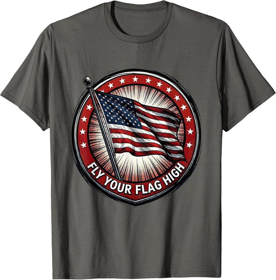Fly Your Flag High Memorial Day Patriotic Design T-Shirt - Asphalt Grey