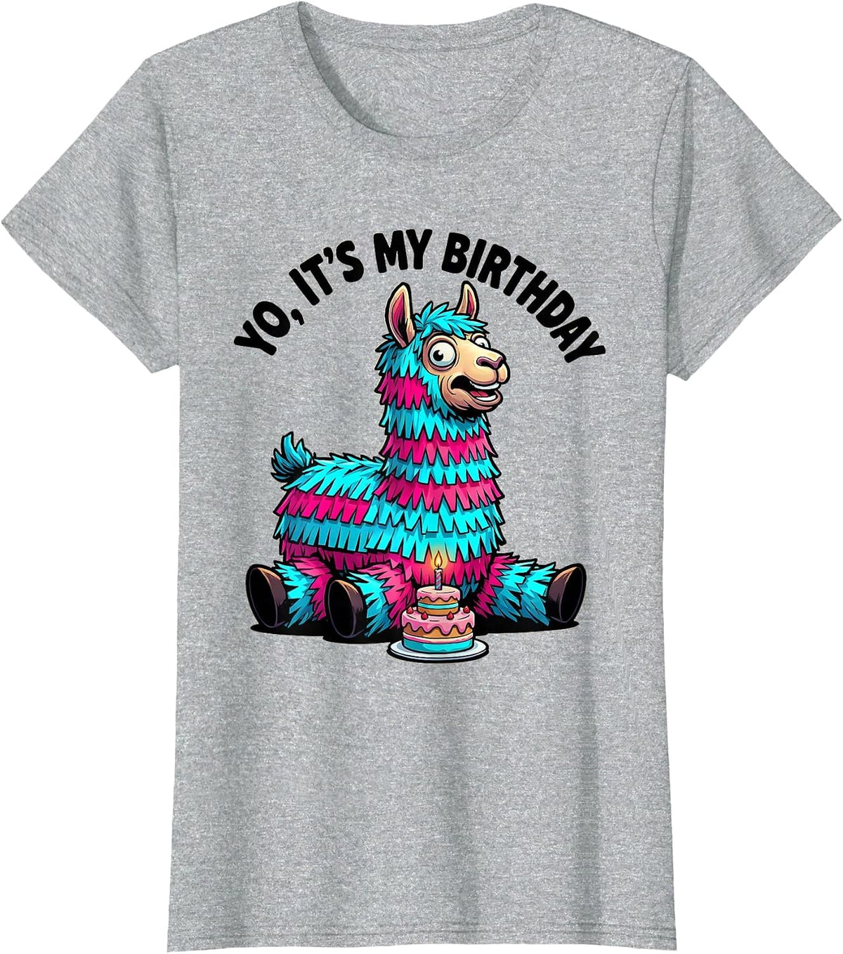 Women's YO, IT'S MY BIRTHDAY Funny Llama Piñata Gamer Birthday Boy T-Shirt - Heather Grey