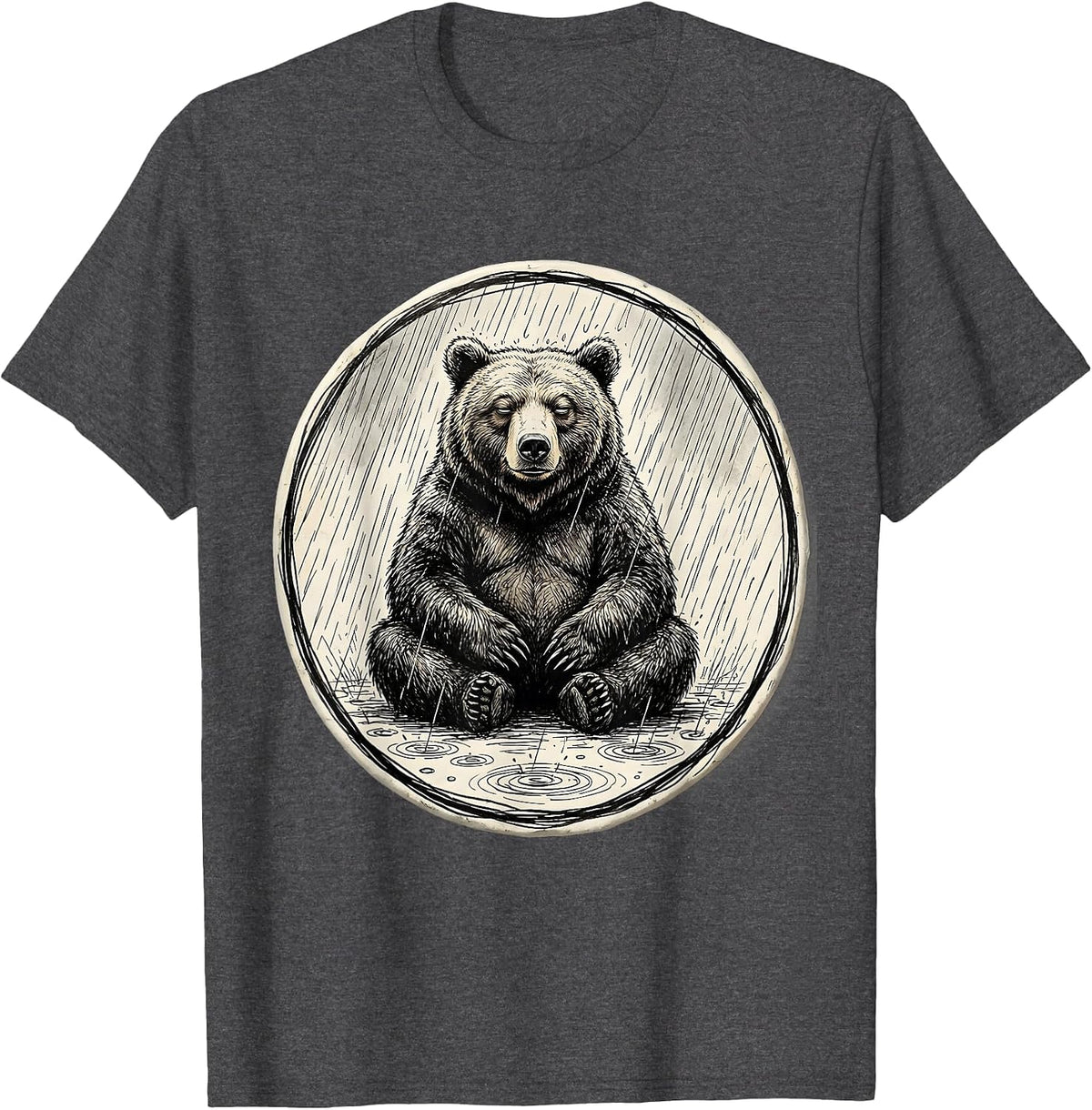 Unbothered Bear Sitting in the Rain Graphic T-Shirt - Dark Heather Grey