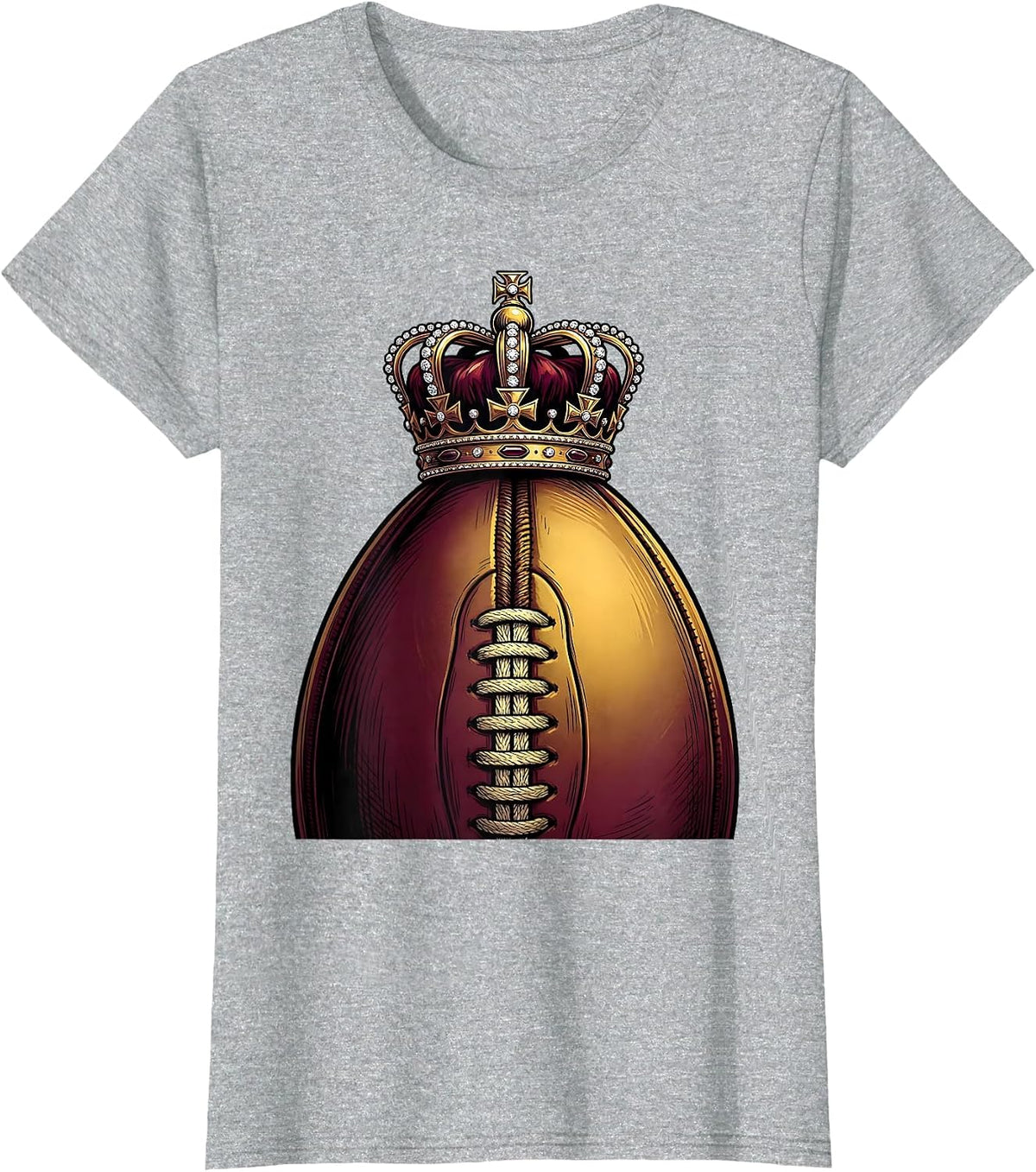 Crown Rugby Ball Illustration Design T-Shirt - Heather Grey