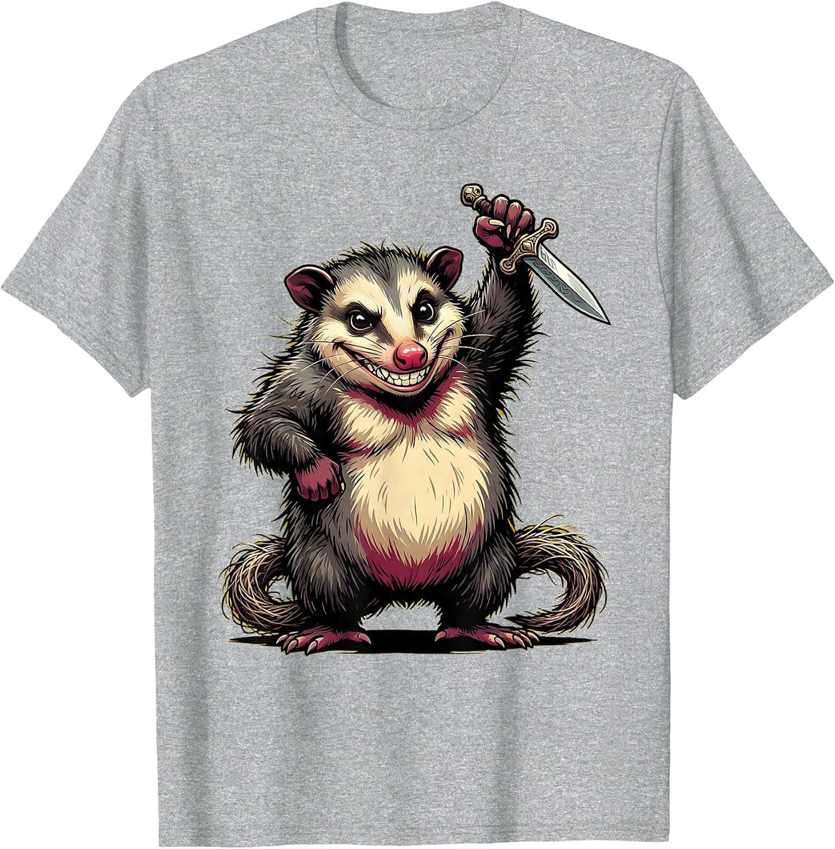 Men's Opossum Holding a Tiny Dagger Illustration T-Shirt - Heather Grey