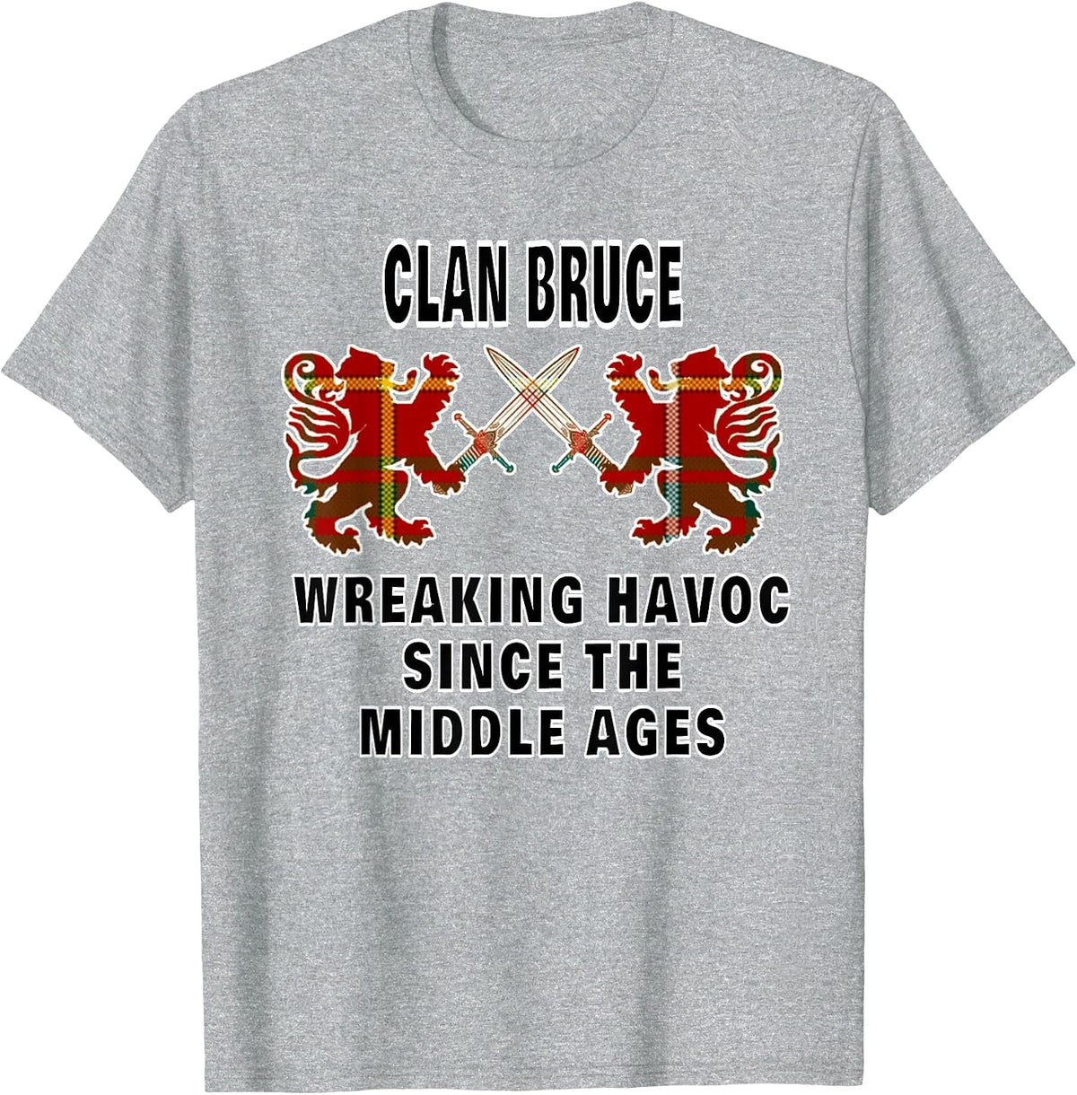 Bruce Scottish Clan Family Kilt Tartan Lion T-Shirt - Heather Grey