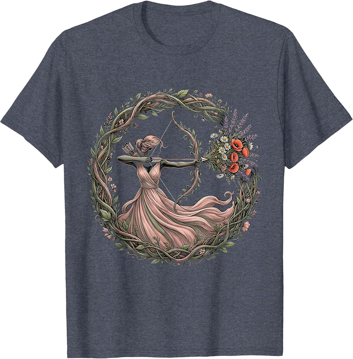 Labor Day Archer Wildflower Arrow Illustration T-Shirt - Heather Blue