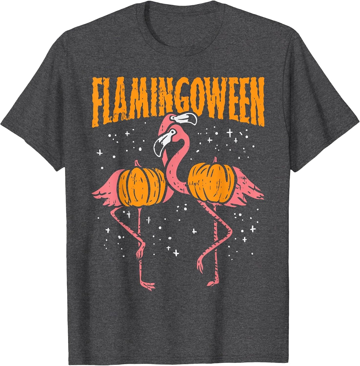 Flamingoween Pumpkin Flamingos Funny Bird Halloween Costume T-Shirt - Dark Heather Grey