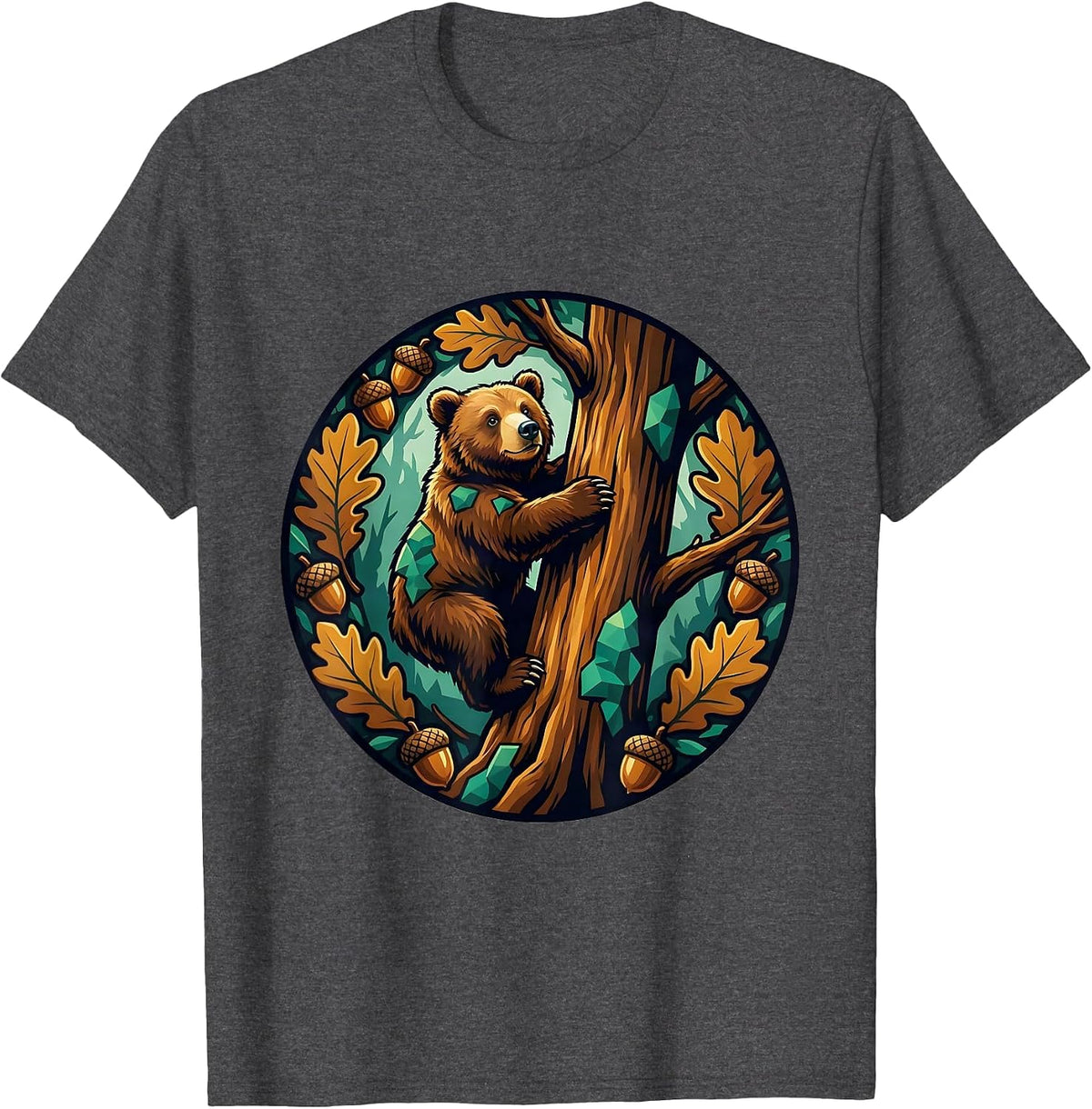 North Carolina Black Bear Cub Climbing Oak Tree T-Shirt - Dark Heather Grey