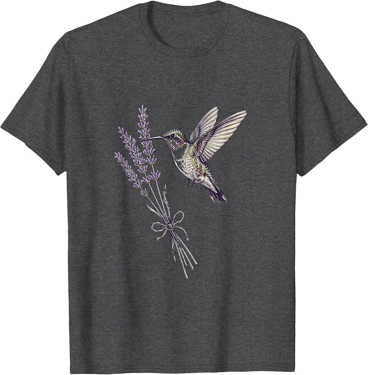 Men's Hummingbird Lavender Bouquet Floral Aesthetic T-Shirt - Dark Heather Grey