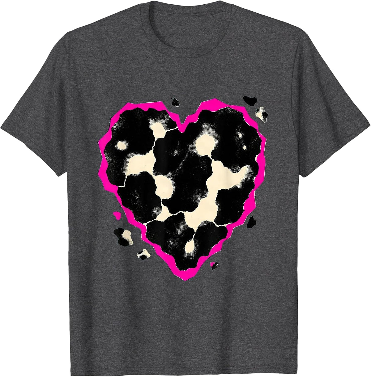 Cow Print Heart Pattern Playful Cow Lover Novelty T-Shirt - Dark Heather Grey