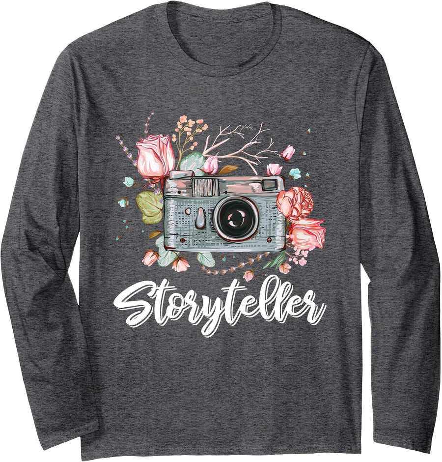 Cute Storyteller Camera Photography Photographer Men Women Long Sleeve T-Shirt - Adult Unisex Dark Heather Grey