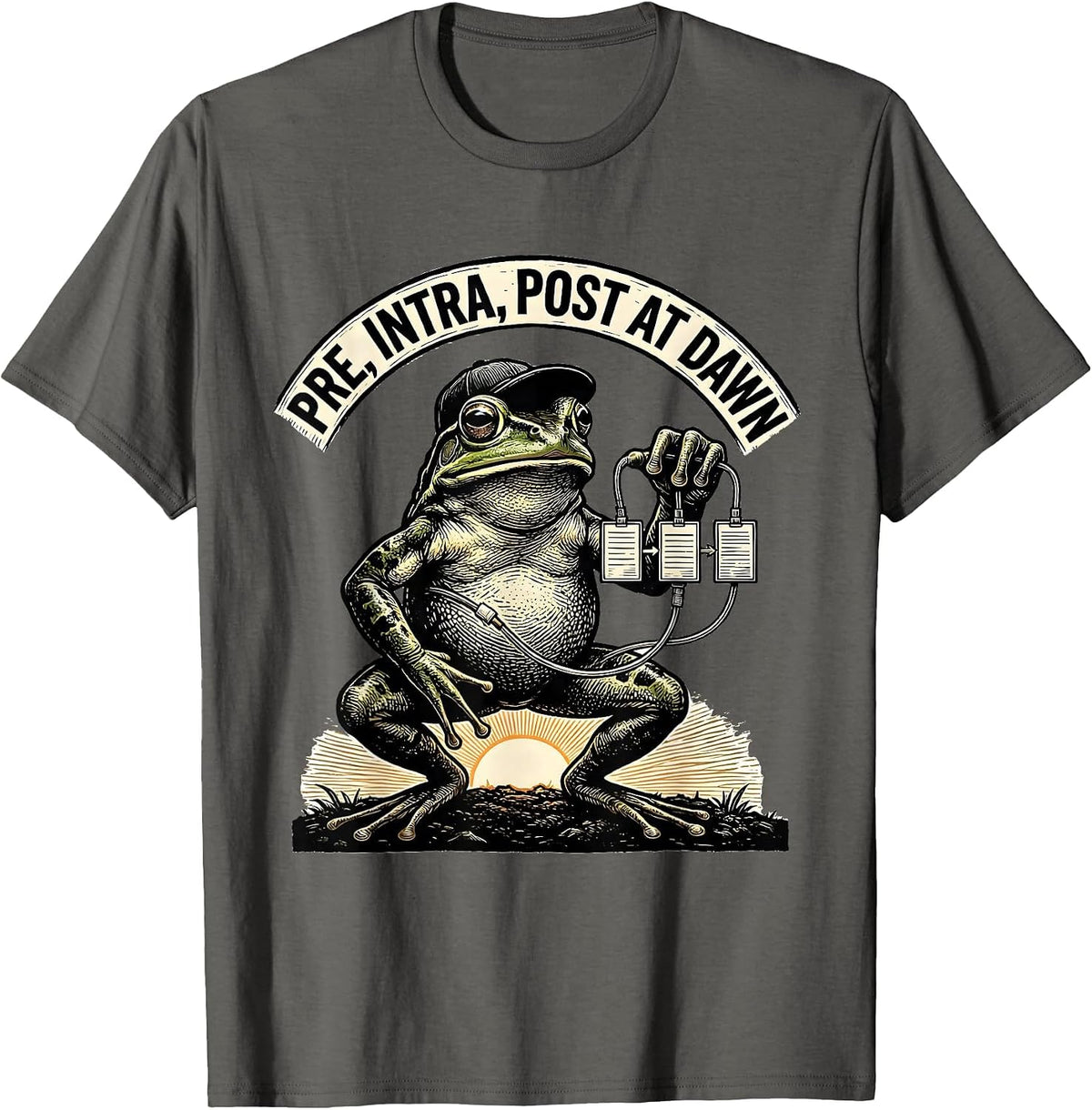 Men's Pre Intra Post At Dawn Funny Frog Teacher Back to School T-Shirt - Asphalt Grey