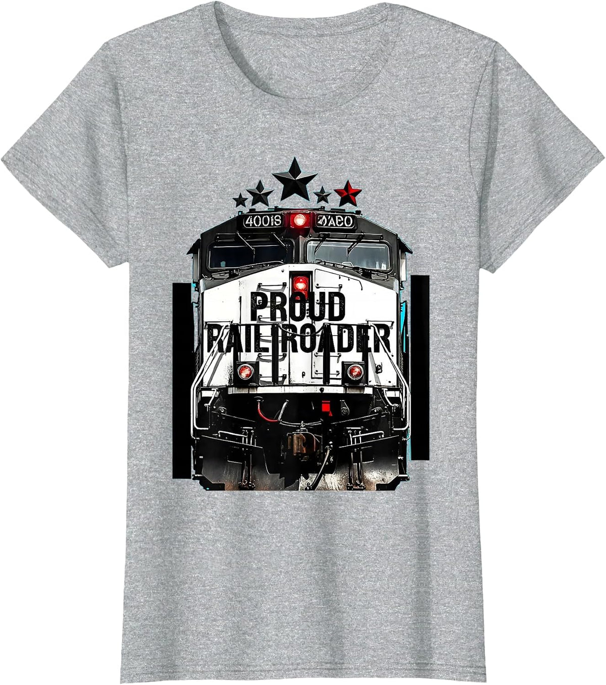 Women's Proud Railroader Brutalist Graphic Railroad Worker Patriotic T-Shirt - Heather Grey