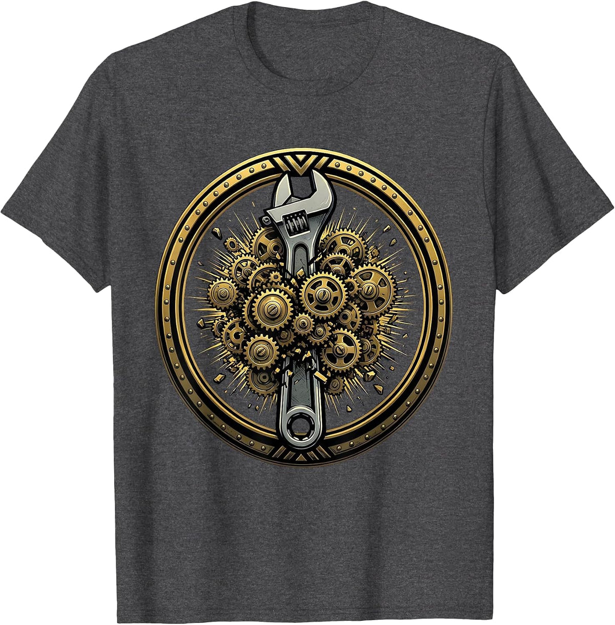 Exploding Socket Wrench Gears Mechanic Graphic T-Shirt - Dark Heather Grey