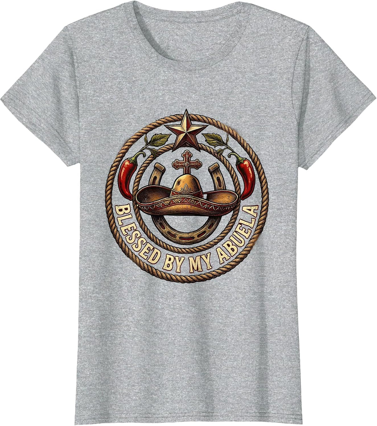 Blessed By My Abuela Mexican Heritage Design T-Shirt - Heather Grey
