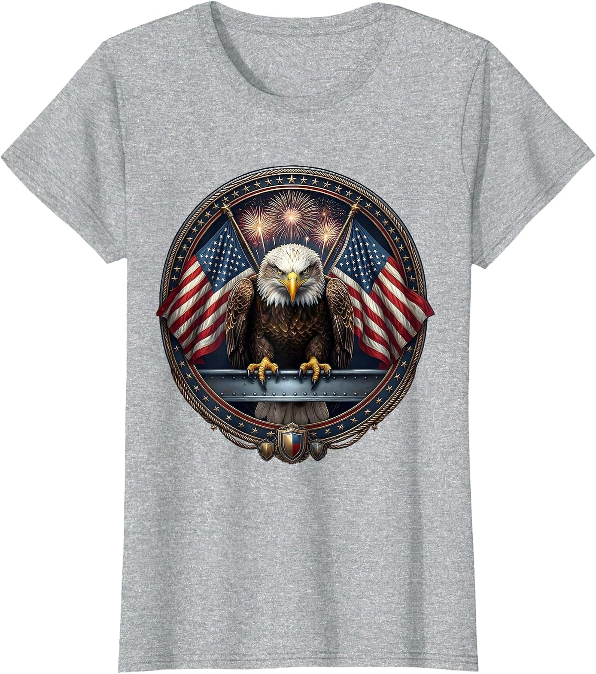 American Flag Steel Girder Labor Day Pride T-Shirt - Heather Grey