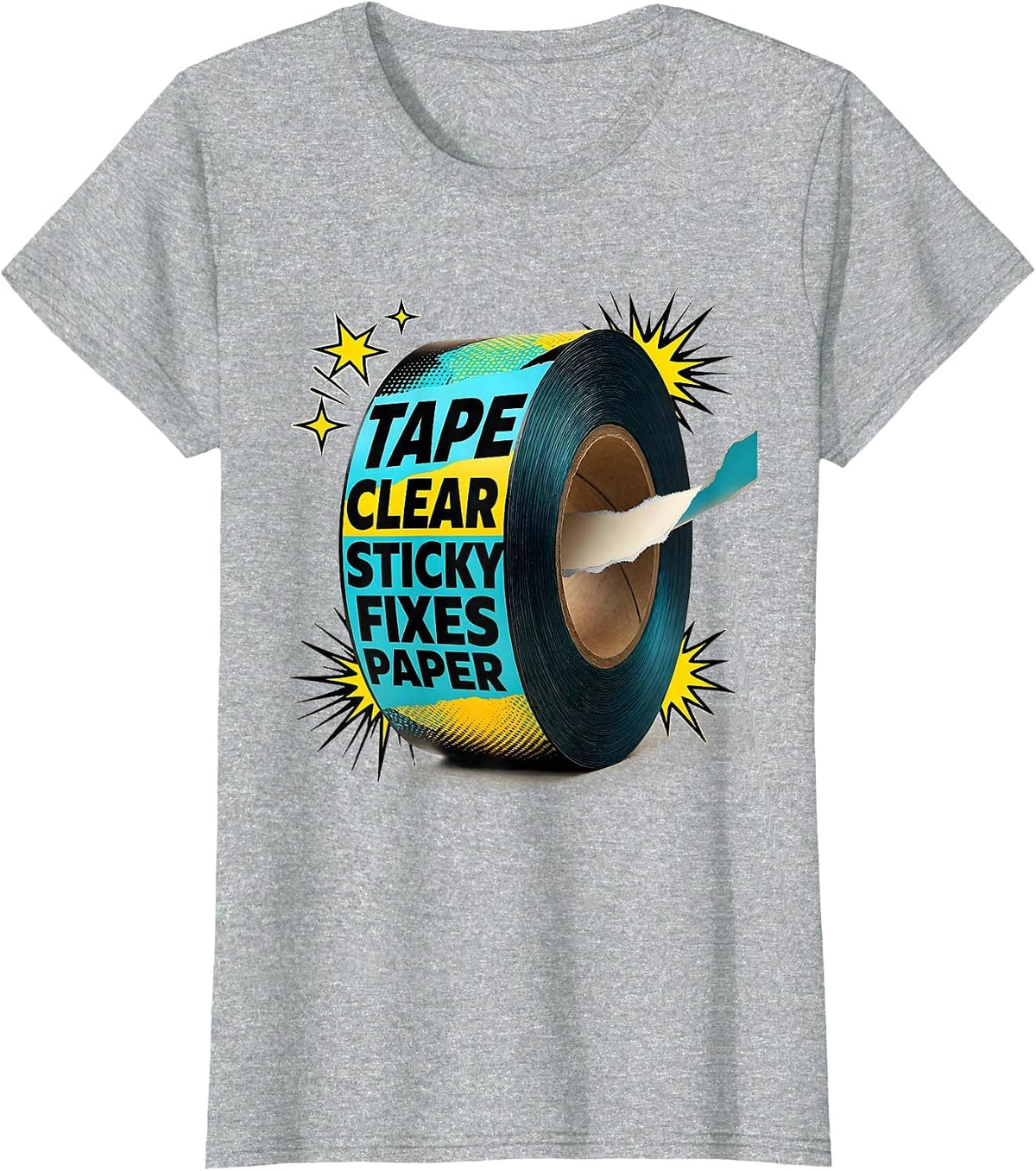 Women's Tape Clear Sticky Fixes Paper Pop Art Teacher Halloween T-Shirt - Heather Grey