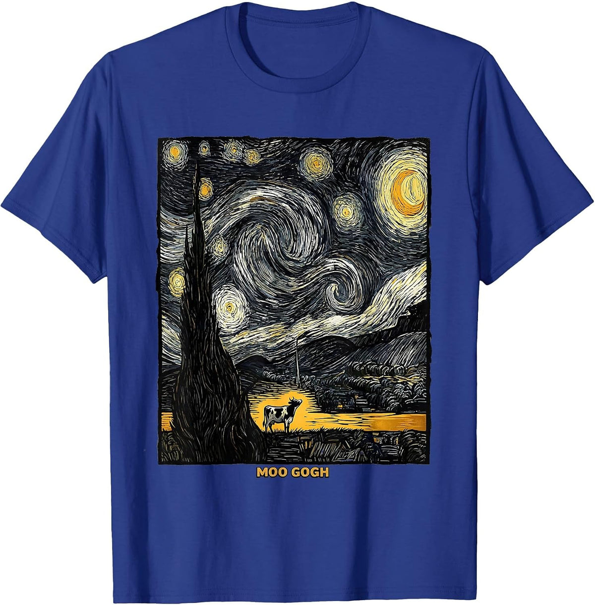 Men's Moo Gogh Whimsical Cow Art Lover Gift for Pet Owners T-Shirt - Royal Blue