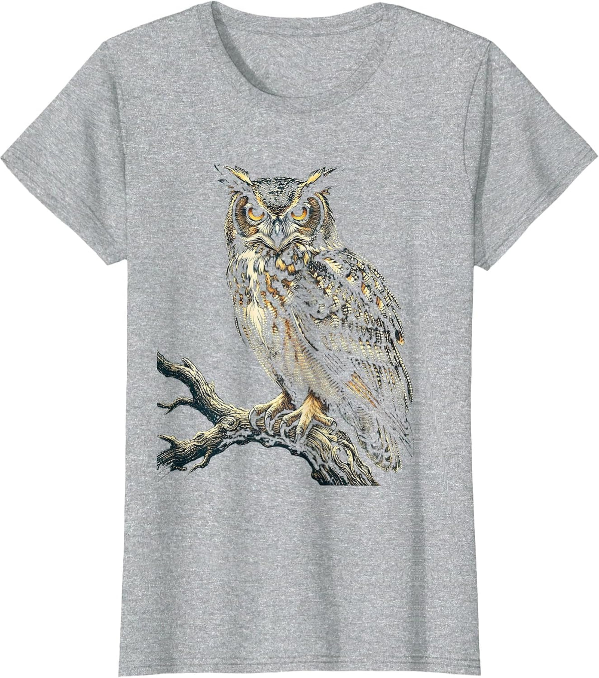 Speckled Owl Perched Illustration Graphic Tee T-Shirt - Heather Grey