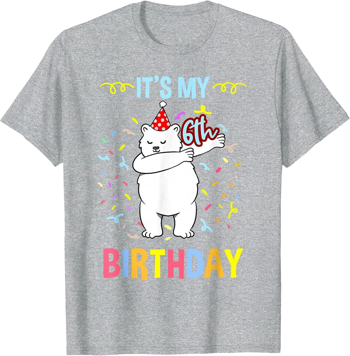Its My 6th Birthday Dabbing Polar Bear T-Shirt - Heather Grey