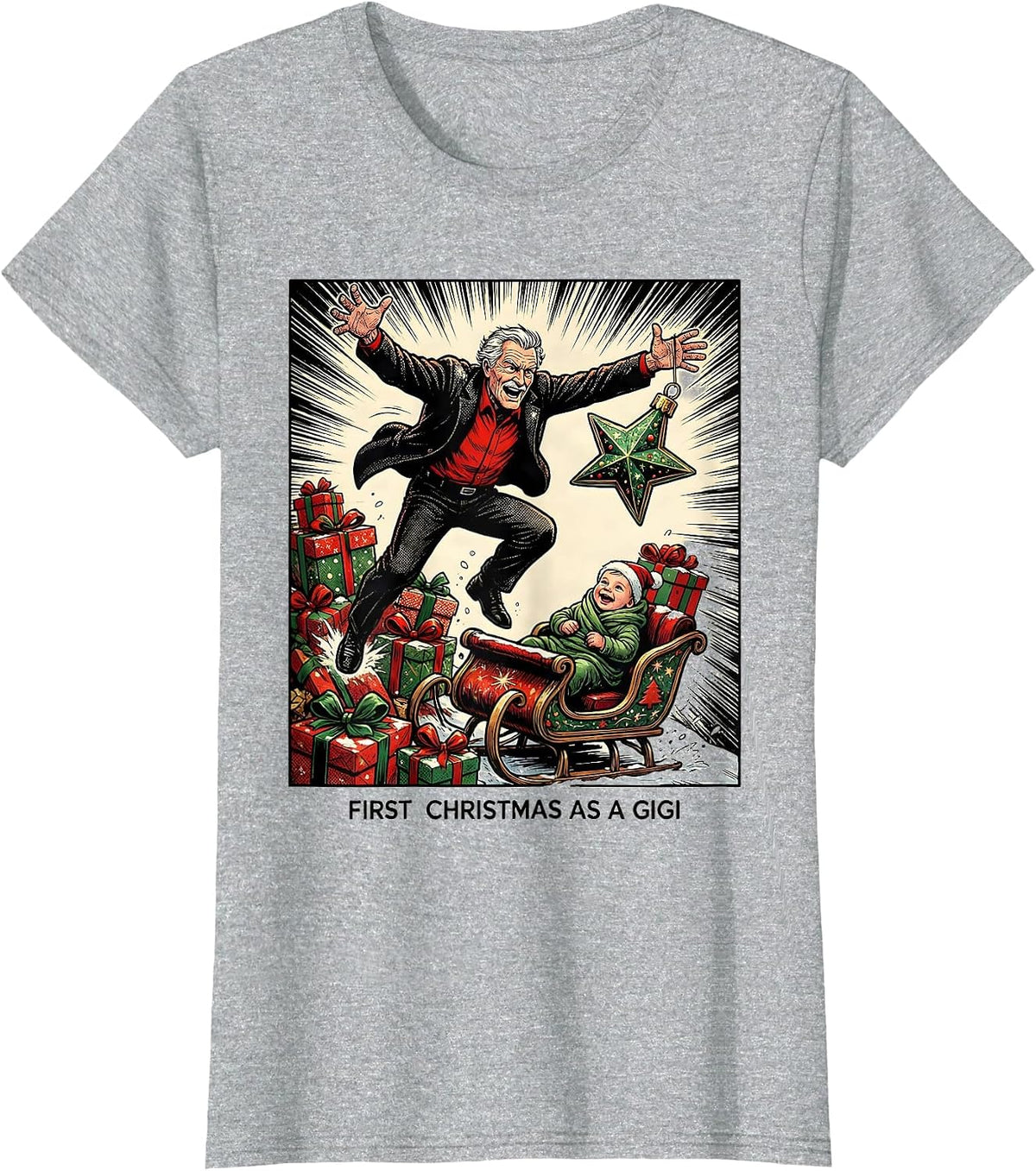 First Christmas As A Gigi Comic Book Family Matching T-Shirt - Heather Grey