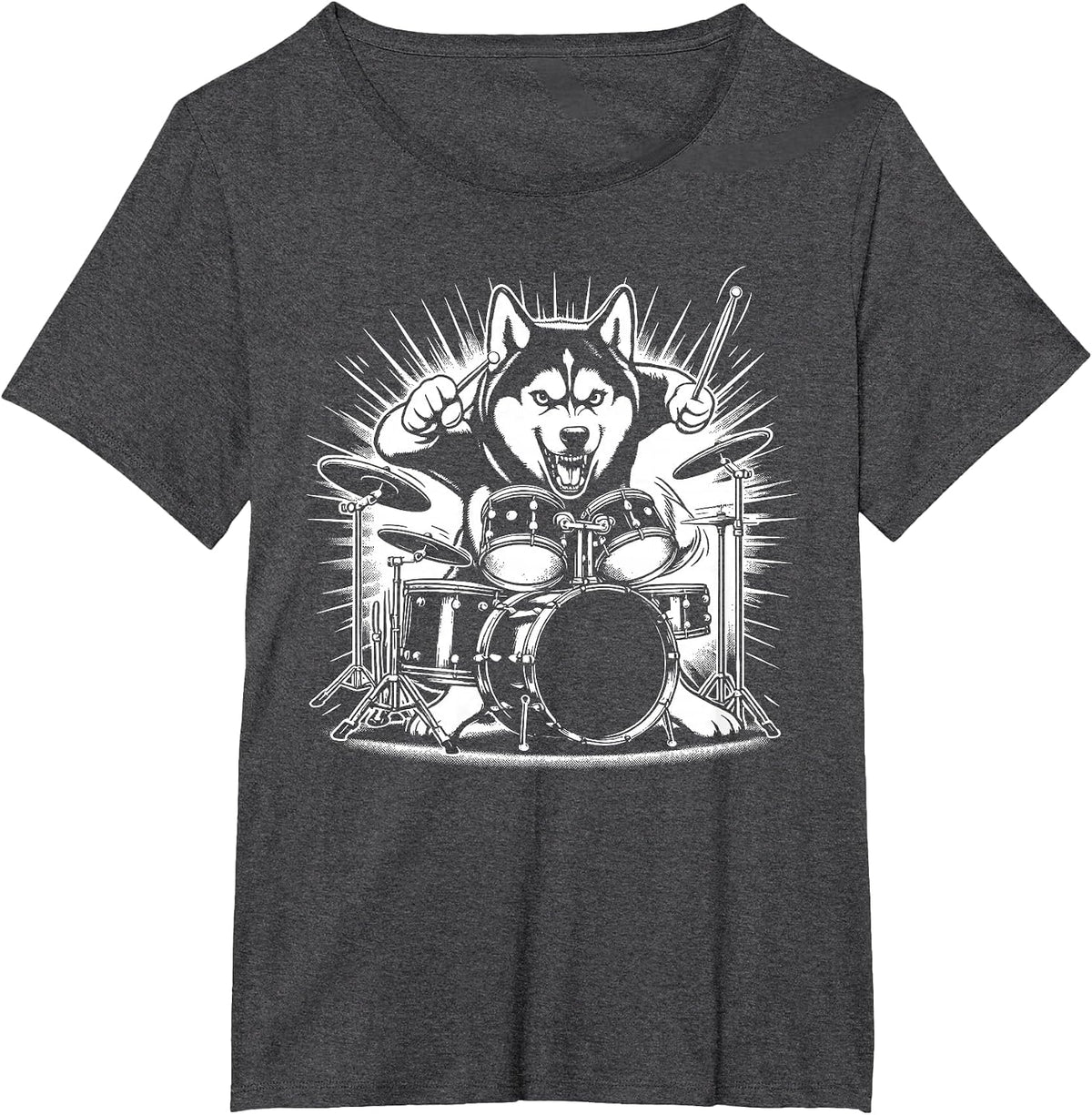 Drumming Husky Drummer Drums Music Rock Band T-Shirt - Dark Heather Grey