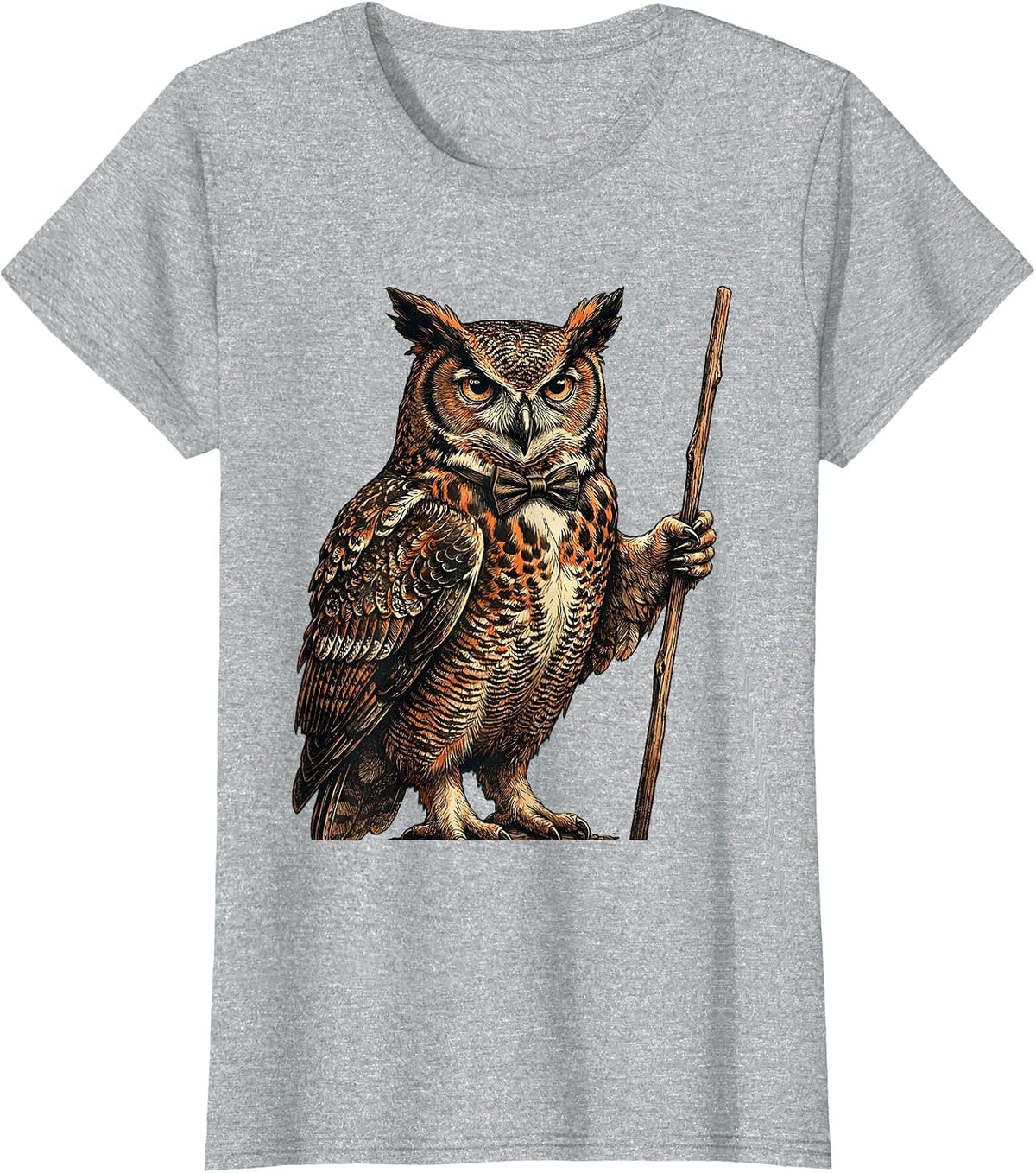 Women's Owl Professor Bow Tie Pointer Illustration T-Shirt - Heather Grey