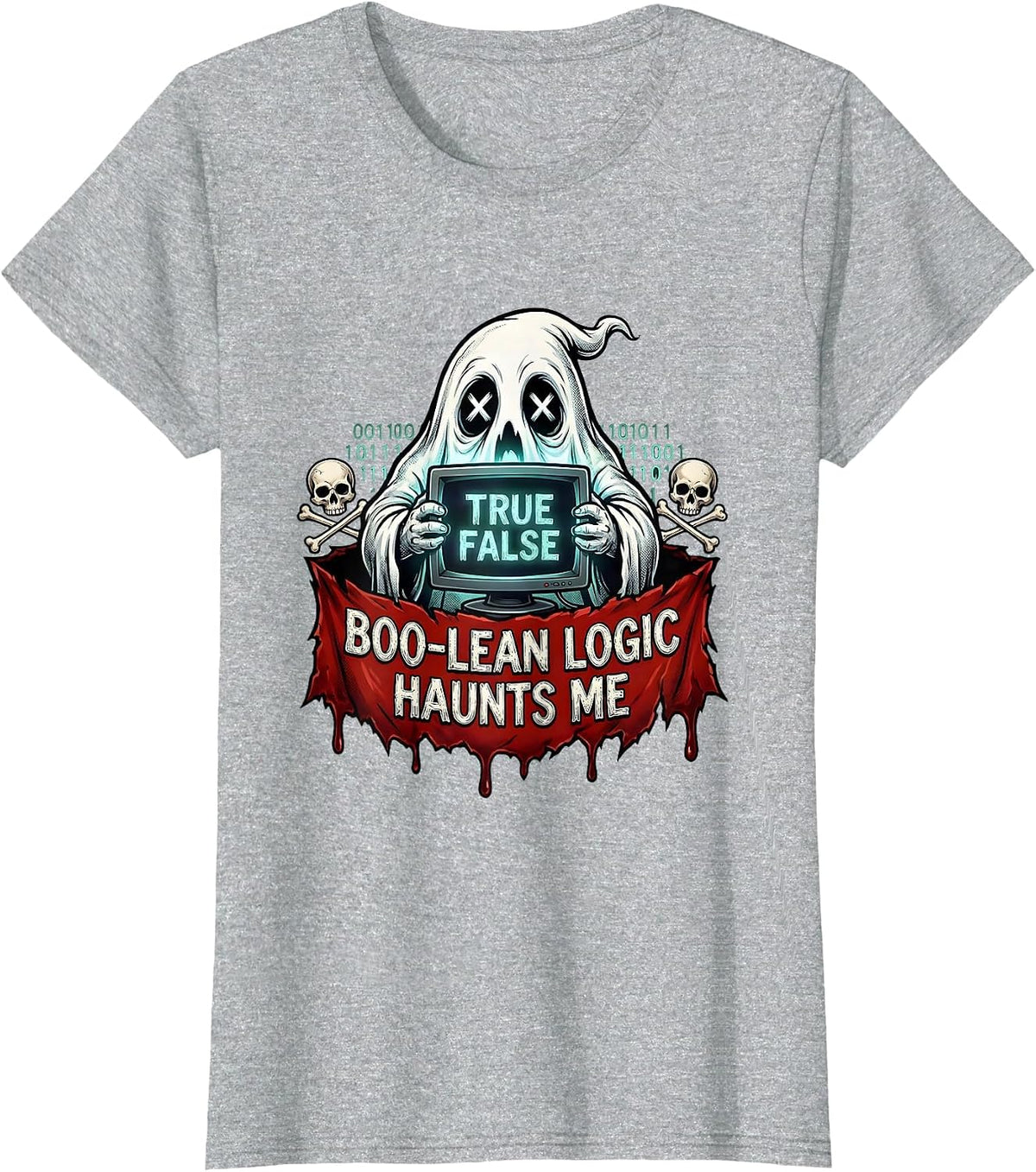 Women's Boo-lean Logic Haunts Me Halloween Programmer T-Shirt - Heather Grey