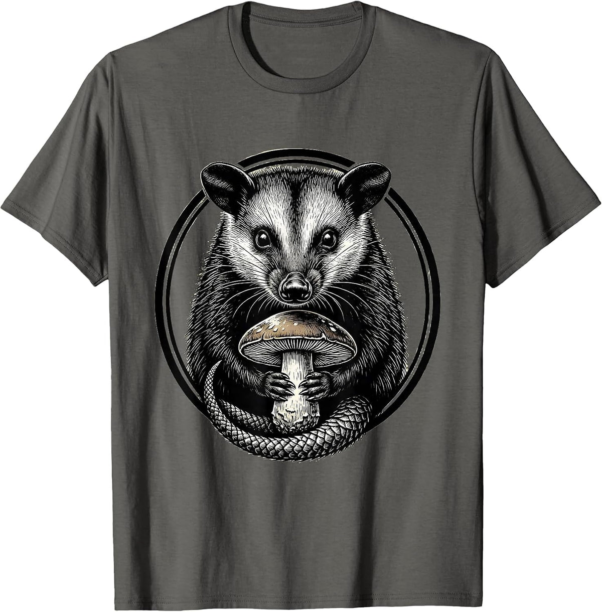 Men's Opossum Holding Mushroom Cute Wildlife Art T-Shirt - Asphalt Grey
