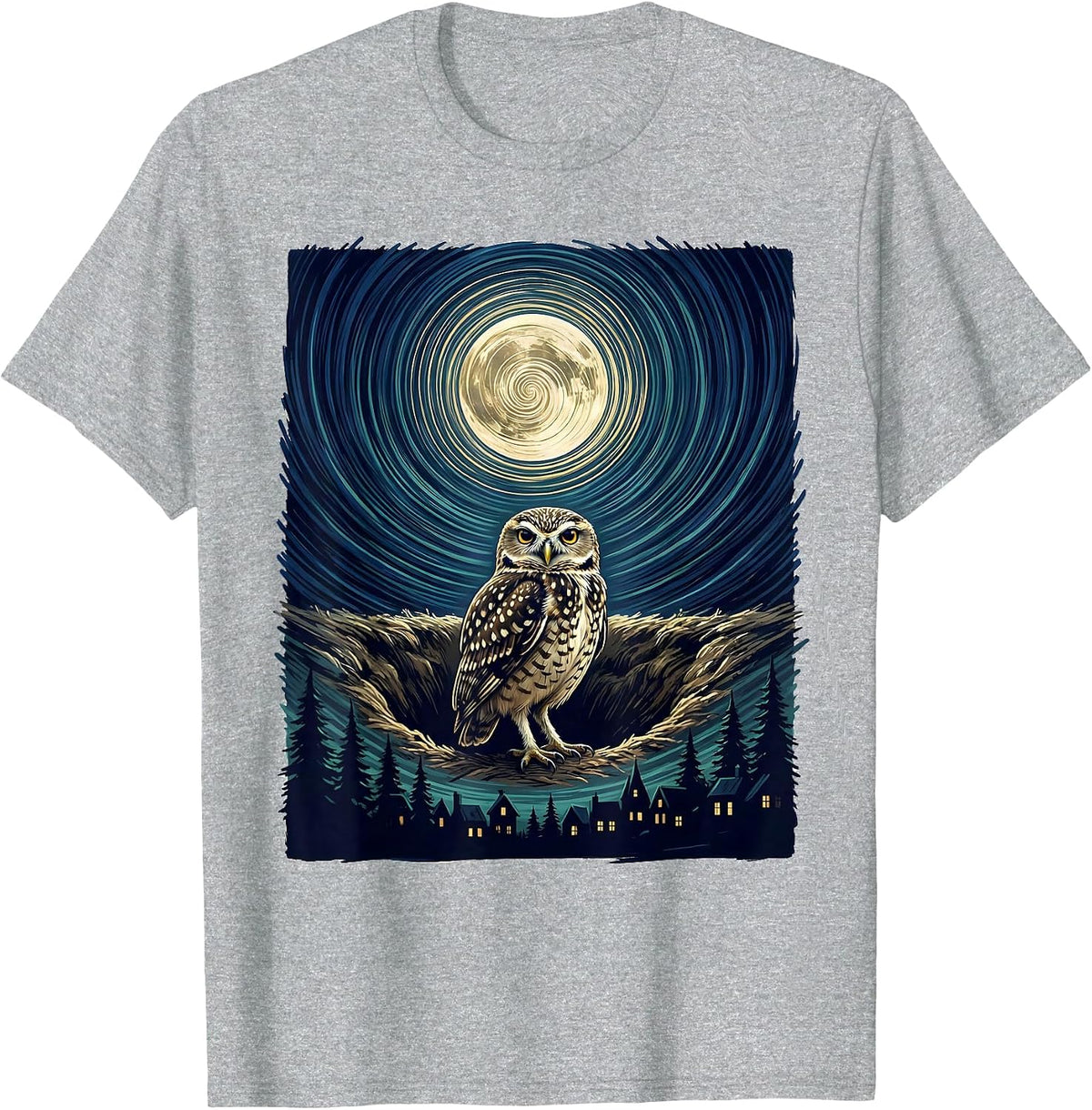 Men's Burrowing Owl Van Gogh Starry Night Art Lover T-Shirt - Heather Grey
