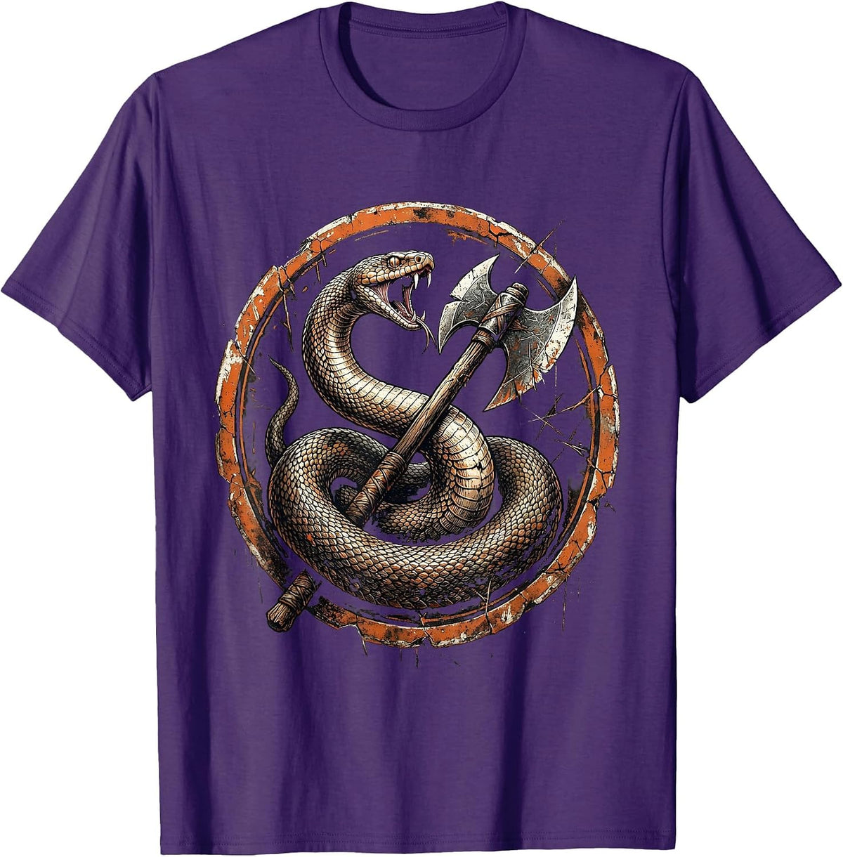 Serpent and Double-Headed Axe Metal Graphic T-Shirt - Purple