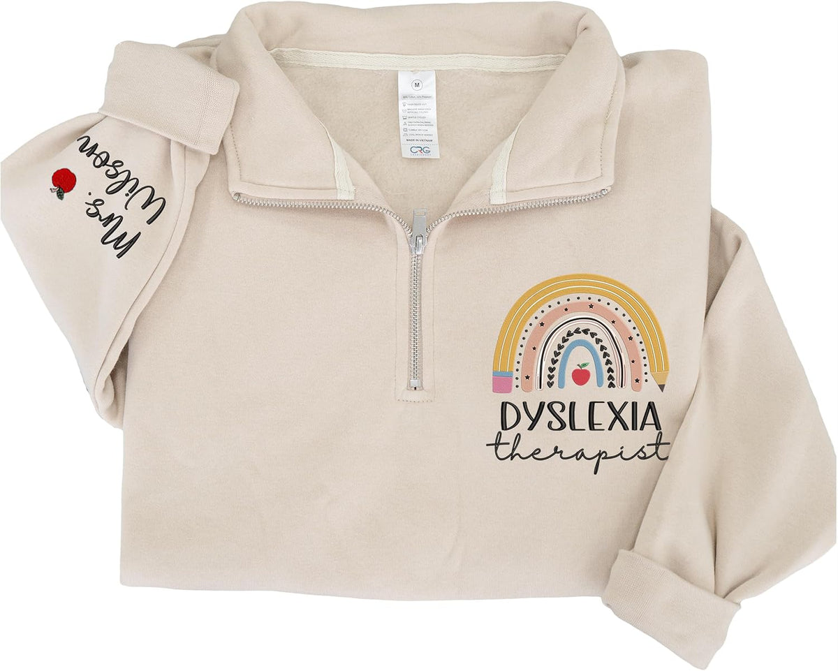 Chillever Personalized Embroidery Teacher Quarter Zip Sweatshirt, Custom Teacher Name Zip Sweaters, Back to School Gifts -