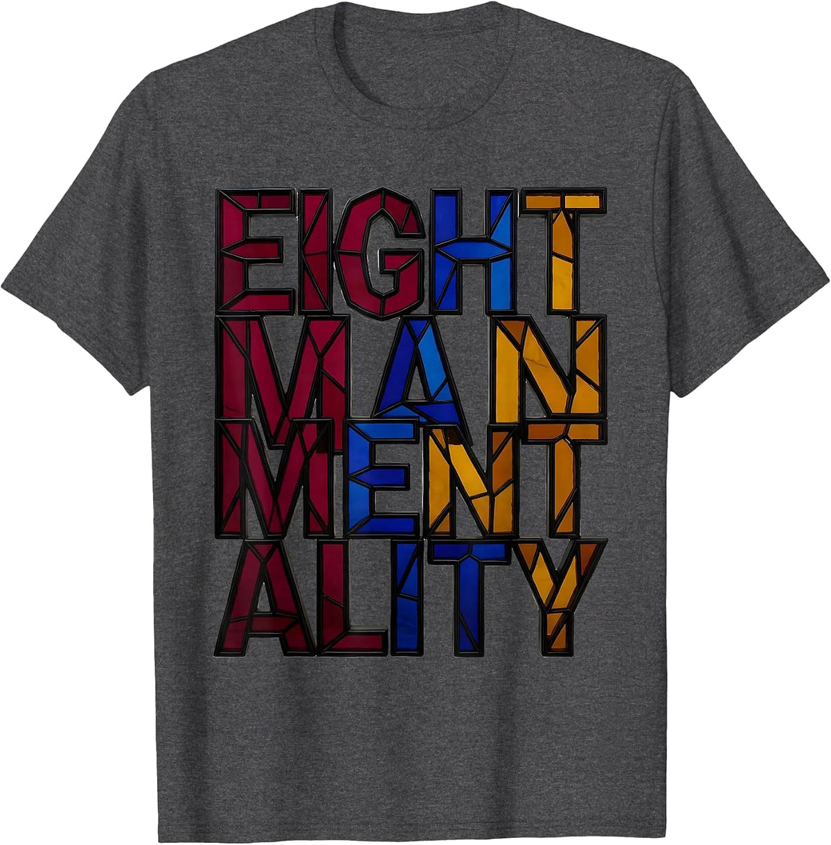 Eight Man Mentality Rugby Graphic Design T-Shirt - Dark Heather Grey