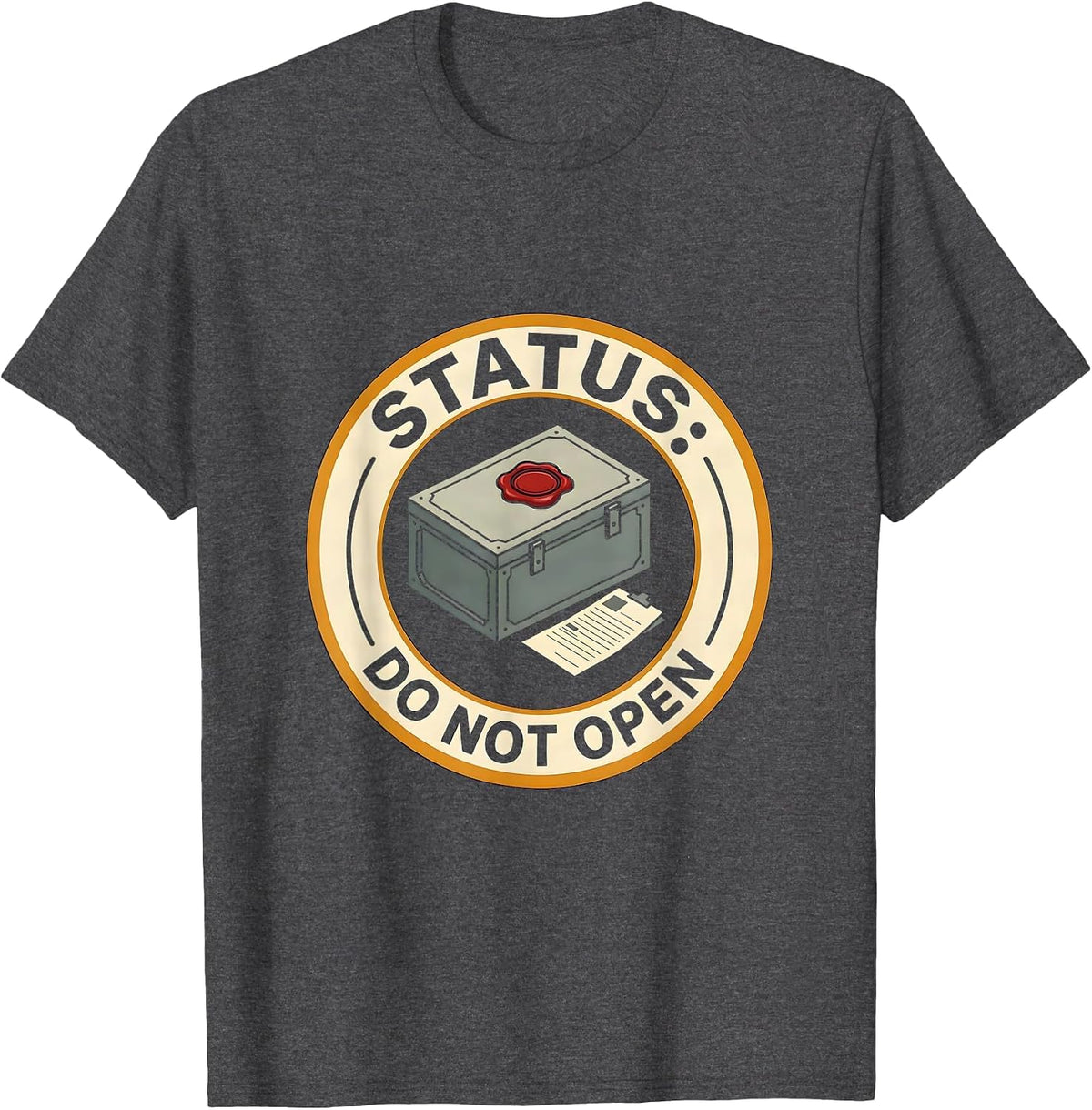 Status: Do Not Open Funny Quantum Physics Cat Lover Gift T-Shirt - Dark Heather Grey