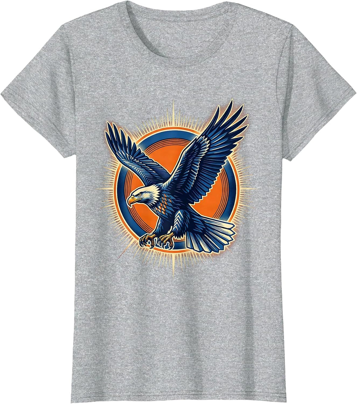 Neon Eagle Dive-Bomb Spread Wings Graphic T-Shirt - Heather Grey