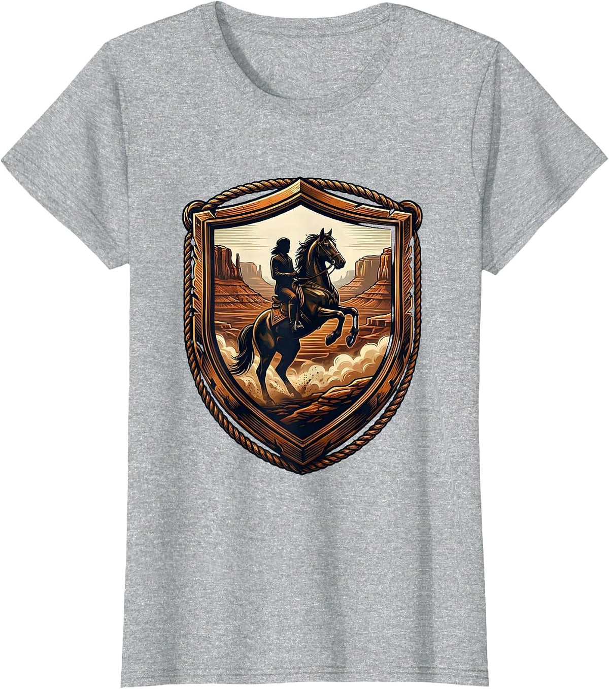 Western Horseback Rider Canyon Dust Graphic T-Shirt - Heather Grey