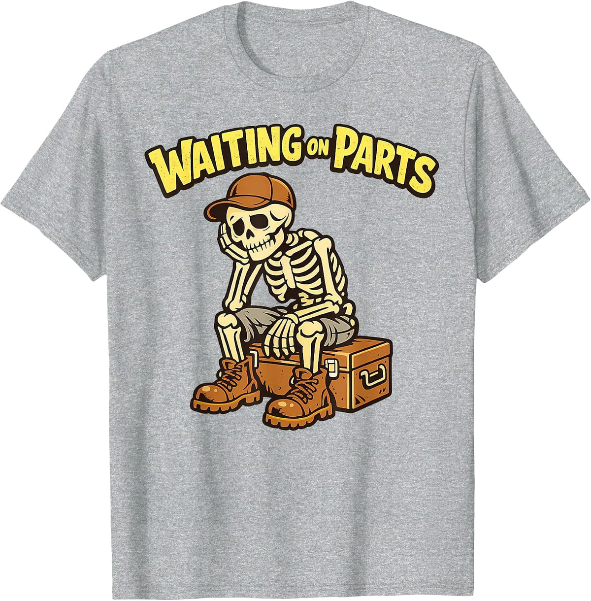 Waiting On Parts Auto Technician Skeleton Funny Mechanic T-Shirt - Heather Grey