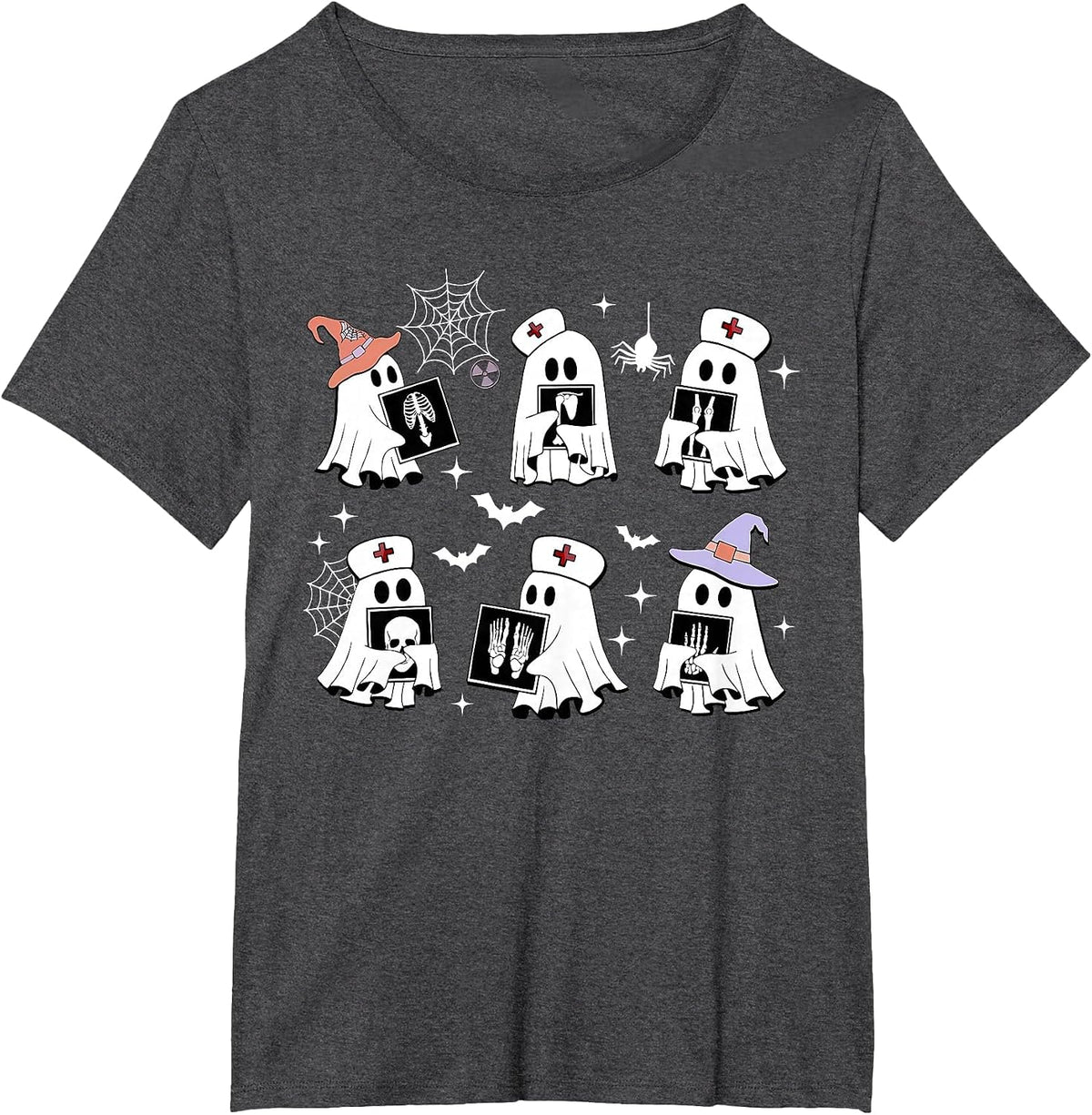 Funny X-ray Tech Ghosts Boo Sheet Radiology Spooky Halloween T-Shirt - Dark Heather Grey