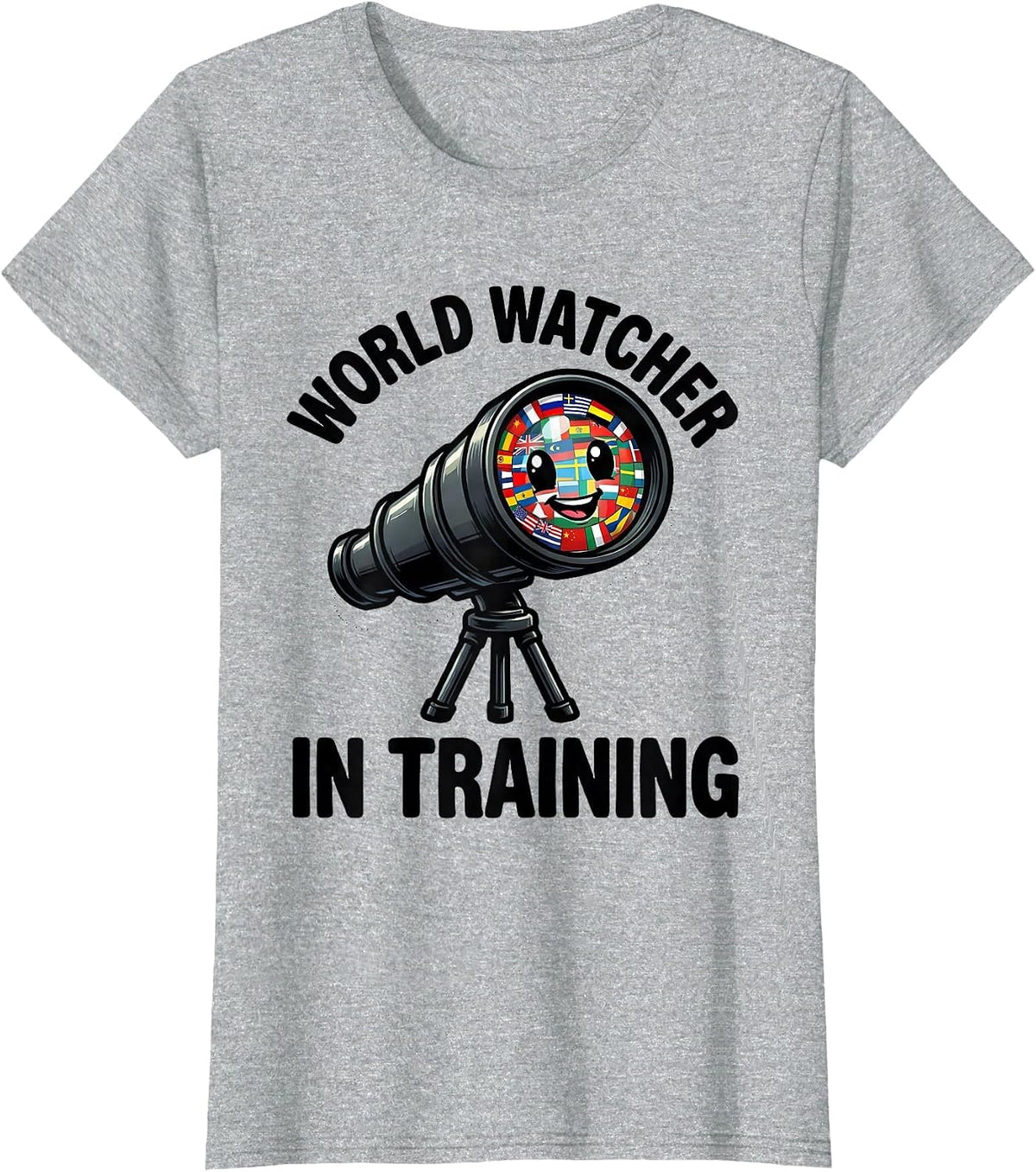 World Watcher In Training Cartoon Geography Lover T-Shirt - Heather Grey